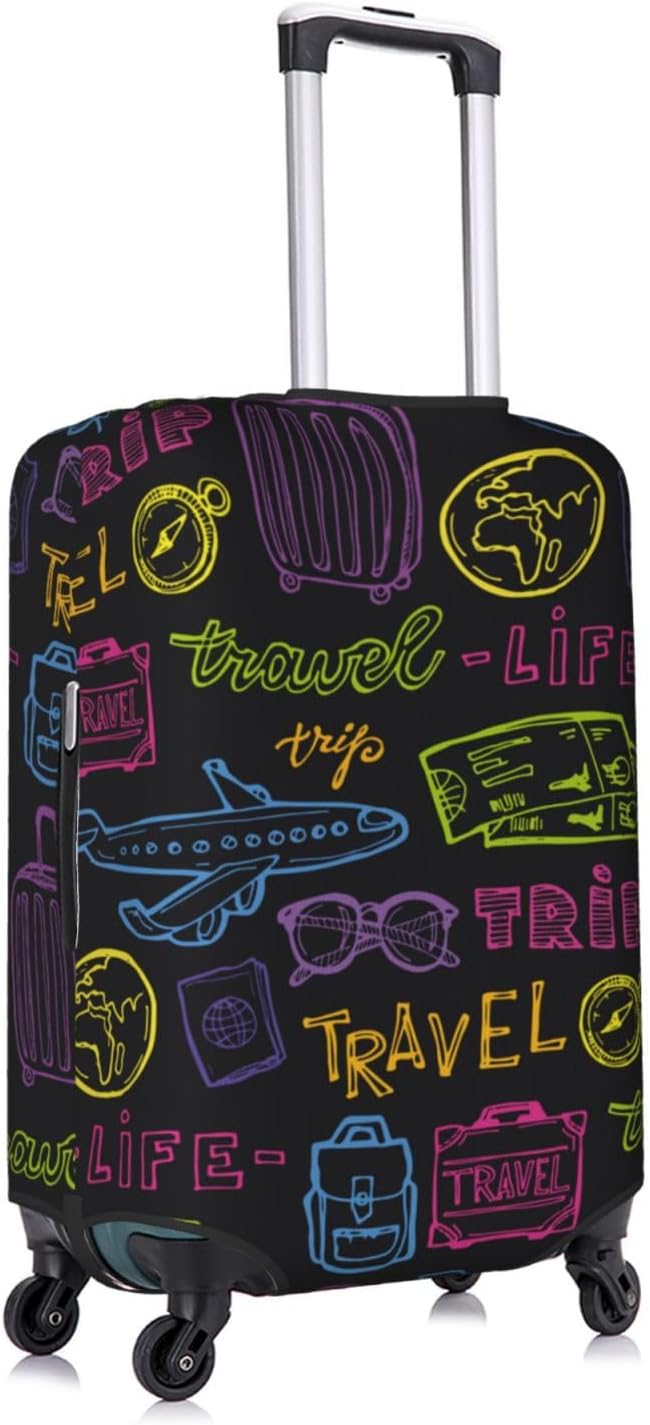 Trip Colored Graffiti Travel-Life Style Luggage Cover Washable Suitcase Protector, Luggage Tag Travel Birthday Gifts For Men Women(M 22-25 Inch Luggage)