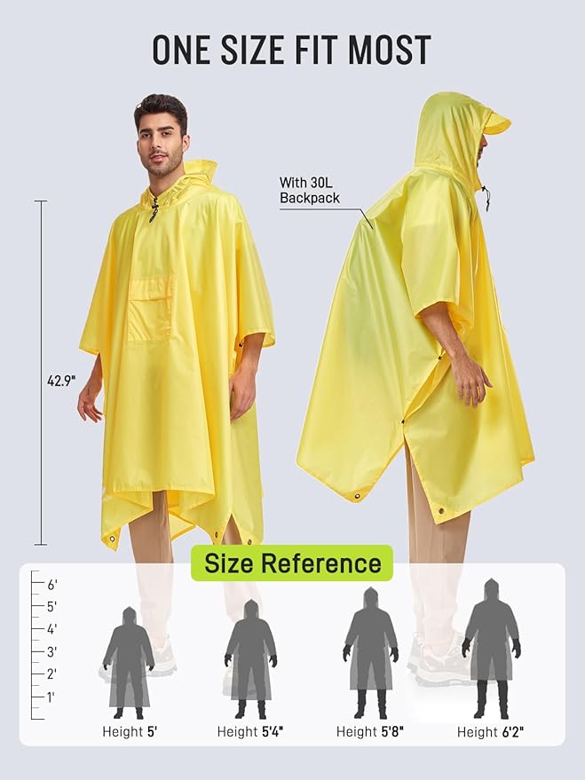 SaphiRose Extra Thick Hooded Rain Poncho Double Layer Waterproof Raincoat Jacket for Men Women Adults