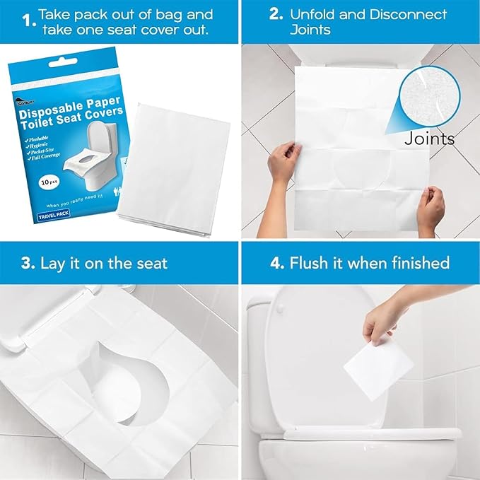 Disposable Toilet Seat Cover - 100 Count Large Flushable Toilet Seat Covers for Travel, Disposable Toilet Seat Cover for Kids, Potty Training & Public Restrooms, Travel Size Paper Seat Covers