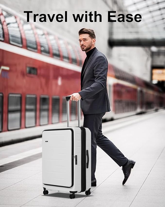 Expandable Checked Luggage, 28 Inch Luggage with Spinner Wheels, Lightweight ABS+PC Hard Shell Large Suitcase with Top Opening, TSA Lock (White, 1PC)