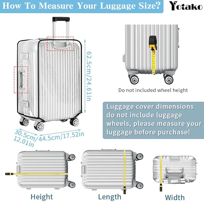 Yotako Clear PVC Suitcase Cover Protectors 26 Inch Luggage Cover for Wheeled Suitcase (26'')