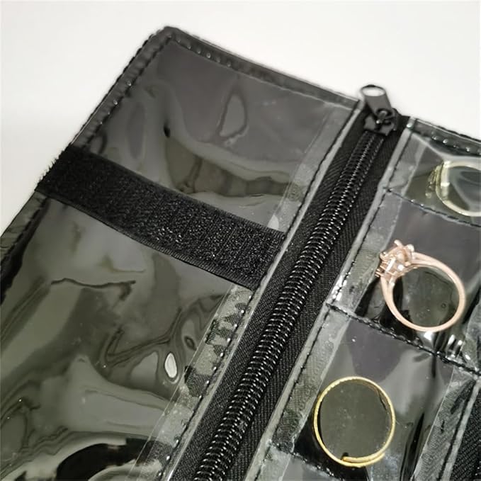 Travel Jewelry Roll Bag Portable Organizer Pouch With Grids&PVC Cover Storage Bags for Necklace, Bracelet, Bracelet,Ring, Badge, Pendant