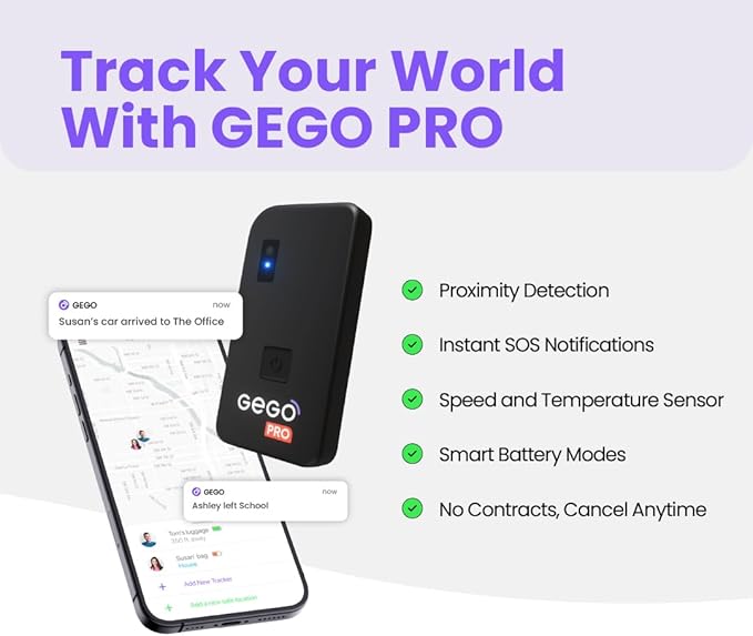 GEGO PRO GPS Tracker - Universal Tracking for Luggage, Vehicles, Trailers, Bike, Person | Real-Time GPS Tracking, WiFi, GSM & Bluetooth | Long Battery Life | Subscription Required