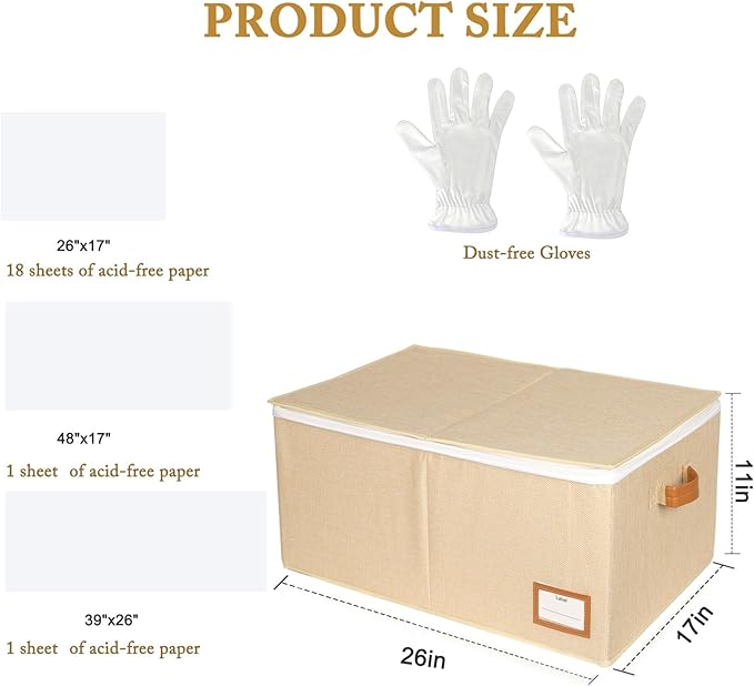 Wedding Dress Storage Box, Wedding Dress Preservation Box with Lid, Foldable Acid-Free Organizer with 1 Pair of Microfiber Gloves and 20 Sheets of Acid-Free Paper (1, Large)
