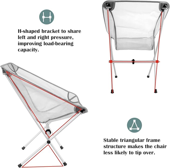 Ultra-Light Folding Camping Chair, All-Aluminum Frame, Surper Breathable Fabric, Easy to Carry, Compact Storage Size (1, Grey)