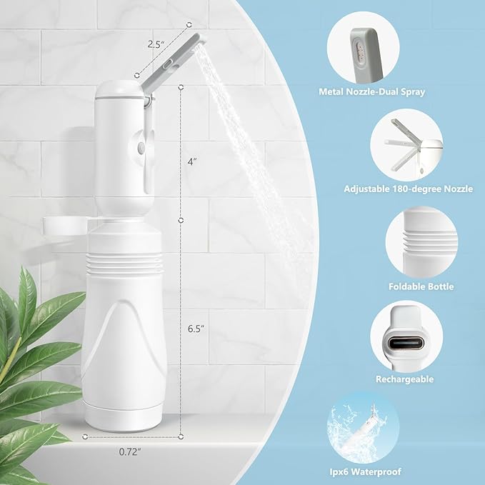 Upgrade SPACEREST Portable Bidet for Travel, No Noise & Waterproof Handheld Sprayer with 550ml Bottle, Rechargeable Electric Portable Bidet for Women & Men, Personal Hygiene & Postpartum Care