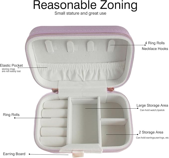 Small Jewelry Travel Case for Women Zippered Leather Small Jewelry Organizer Used For Short Trips Compact Travel Jewelry Case Is Compact Lavender Travel Jewelry Box Travel Gifts For Her