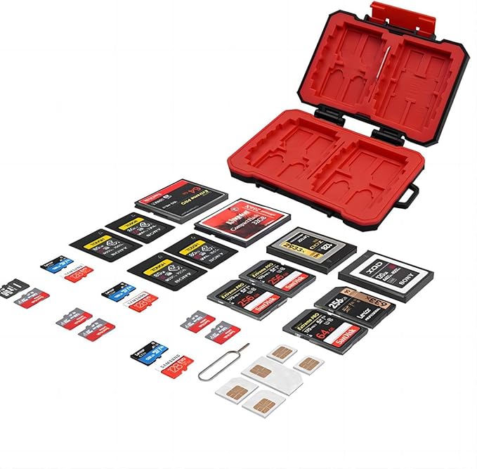 28 Slots Memory Card Case,for 4 SD and 12 TF Cards,Photography Accessories Water-Resistant Anti-Shock,CF or XQD/SD/TF/CFexpress/Nano SIM/Micro SIM Holder Organizer Storage, Black