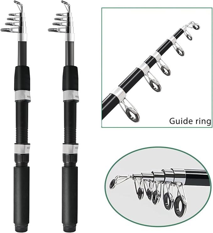 Fishing Pole Combo, 6.9ft 2Pcs Telescopic Rods Set, Collapsible Carbon Fiber Fishing Rods, 2PCS Spinning Reel Set with Carrier Bag Freshwater Fishing Rod and Reel Combos Kits