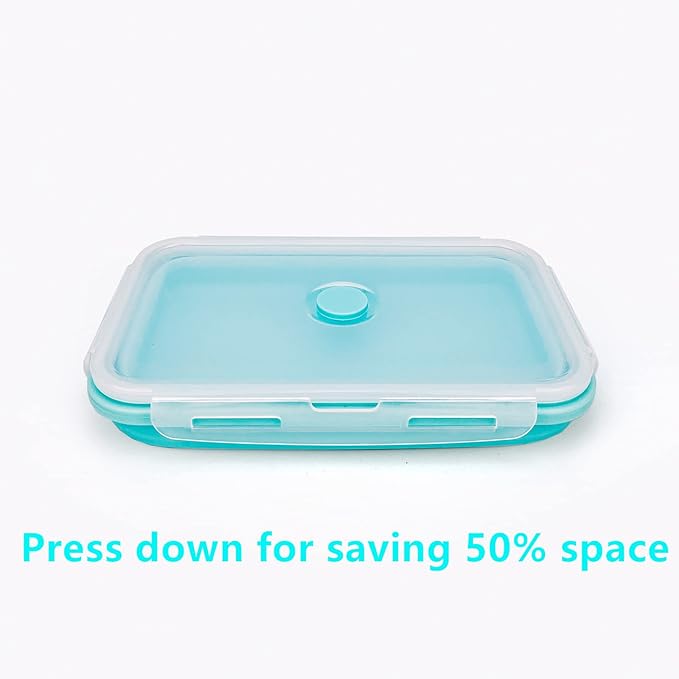 CARTINTS Large Collapsible Camping Food Containers, 1200ml Silicone Lunch Container, Microwave Safe Reusable Meal Prep Container For Indoor&Outdoor Kitchen With Foldable Spoon, Blue