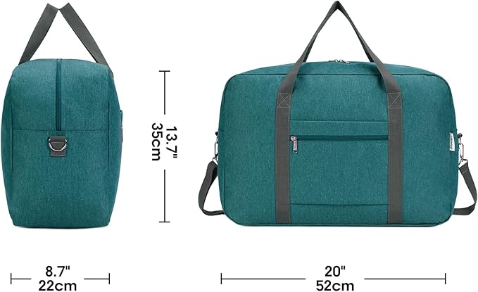 For United Airlines Foldable Carry on Bag 22x14x9 Travel Duffel Bag Packable luggage Duffle for Women and Men 40L (Teal)