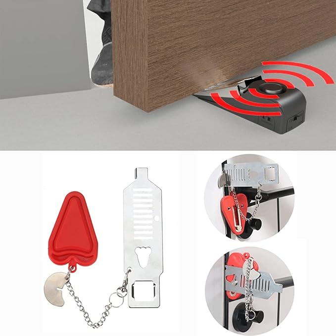 3 Packs Portable Door Stop Alarm & Door Lock, Upgraded Home Security Door Locker Devices Pocket Door Stopper Self Defensey Tools for Travel Home Apartment