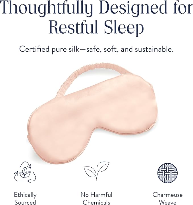 Brooklinen Silk Eye Mask for Sleeping – Blush Pink, 100% Mulberry Silk Sleep Mask with Soft Elastic Strap, Machine Washable, Breathable & Cool-to-The-Touch – Ideal for Sleeping & Traveling
