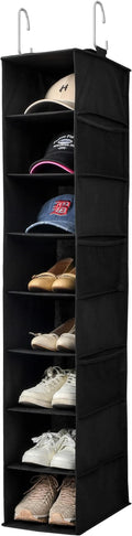 Hanging Shoe Organizer for Closet with Side Mesh Pockets，Hat Racks for Baseball Caps，Shoe and Hat Holder & Storage，8-Shelf，Black，1 Pack
