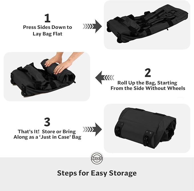 STOVER 80L Rolling Duffel Bag with Wheels, Large 31 Inch Durable Travel Duffle + Toiletry Bag, Heavy Duty, Packable, Foldable w/Shoulder Straps- Use as Luggage or Backpack, Men/Women (Black)