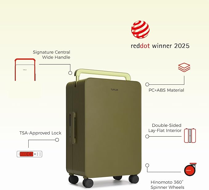 TUPLUS 20” Carry-On Hardside Luggage Lightweight ABS Travel Suitcase with Wide Handle Spinner Wheels TSA Combination Lock, Balance Series 2.0,Moss Green
