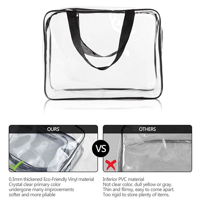 2Pcs Crystal Clear PVC Travel Toiletry Bag Kit for Women Men, Waterproof Vinyl Packing Organizer Storage Bags with Zipper Handle Straps, Cosmetic Pouch Carry on Airport Airline Compliant Bag Handbag