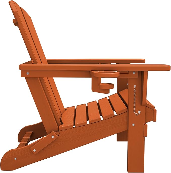 SERWALL Adirondack Chair with Cup Holders - Composite Adirondack Chairs Set of 2 HDPE Outdoor Chairs All Weather Use- Orange