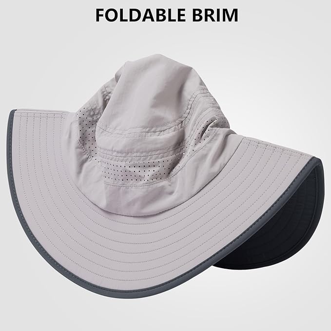 UPF 50+ Foldable Brim Water-Resistant Sun Bucket Hat with Laser Perforated Mesh Adjustable for Men Women Outdoor