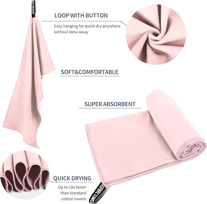 Microfiber Travel Towel, Soft Lightweight Quick Dry Towel, Super Absorbent Compact Travel & Sports & Beach Towels for Camping, Backpack, Gym, Swimming, Yoga, Hiking (M:20"×40" -Pink)