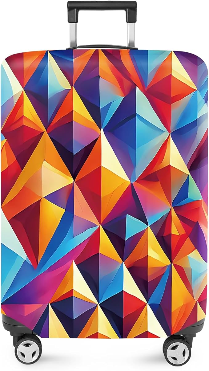 ANNA QUEEN Colorful Geometric Luggage Cover, Abstract Prism Pattern Suitcase Protector, Stretchable, Washable Travel Cover for 28-30 Inch Luggage, Bright, Durable & Eye-Catching