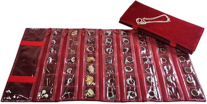 Travel Jewelry Roll Bag Portable Organizer Pouch With Grids&PVC Cover Storage Bags for Necklace, Bracelet, Bracelet,Ring, Badge, Pendant