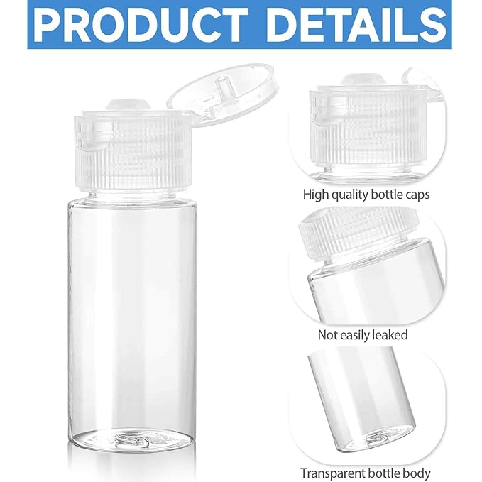 Travel Size Make up Sample Containers, 12 Clear Plastic Mini Travel Bottles, 1/2 Oz, Leak Proof, User-Friendly, Versatile Usage for Travel Liquid Toiletries