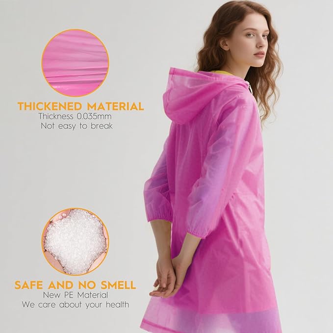 Bruvoalon 6 & 20 Pack Disposable Rain Ponchos for Adults/Youth, Waterproof PE Raincoats with Drawstring, Camping/Emergency