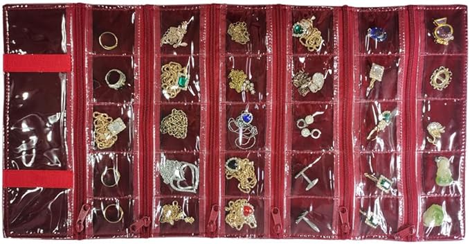 Travel Jewelry Roll Bag Portable Organizer Pouch With Grids&PVC Cover Storage Bags for Necklace, Bracelet, Bracelet,Ring, Badge, Pendant