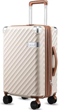 LUGGEX Luggage with Spinner Wheels, Polycarbonate Expandable Hard Shell Suitcase, Carry On 20 Inch, Beige