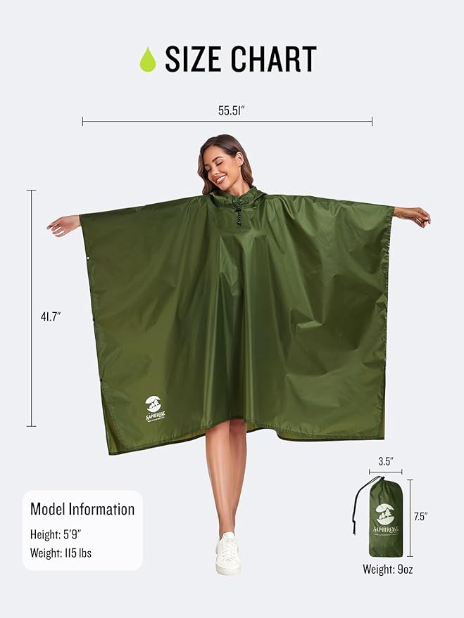 SaphiRose Hooded Rain Poncho Waterproof Raincoat Jacket for Men Women Adults