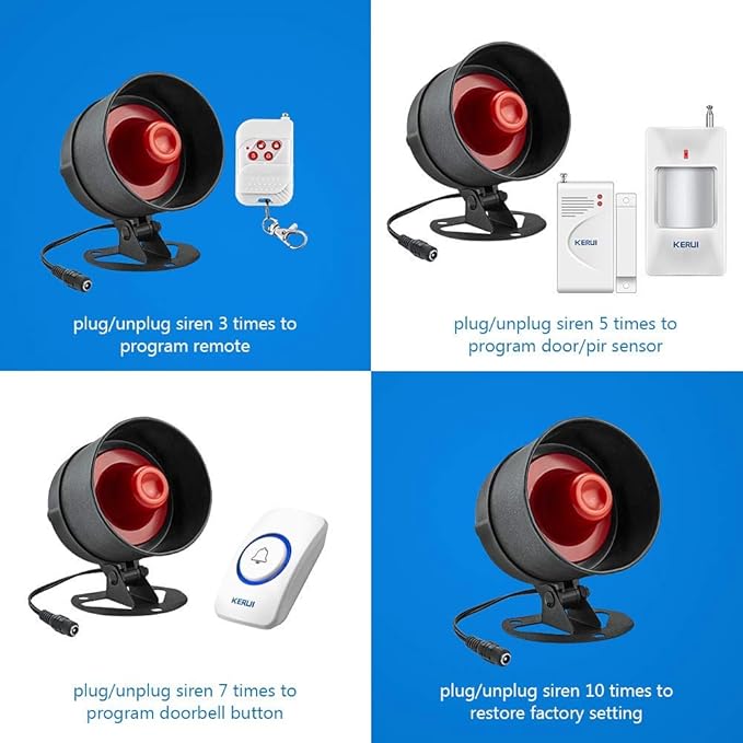 KERUI Home Security System Indoor Outdoor Weather-Proof Siren Window Door Sensors Motion Sensor Alarm with Remote Control More DIY, Wireless House Hotel Garage Shop Burglar Door Alarm, NO WIFI/GSM/APP