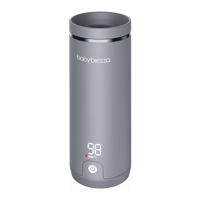 Baby Brezza SuperFast Portable Baby Bottle Warmer – 67% Faster - Travel Breastmilk Warmer and Formula Warmer - Safe, Even Heating - Up to 9oz - No Adapters, Grey
