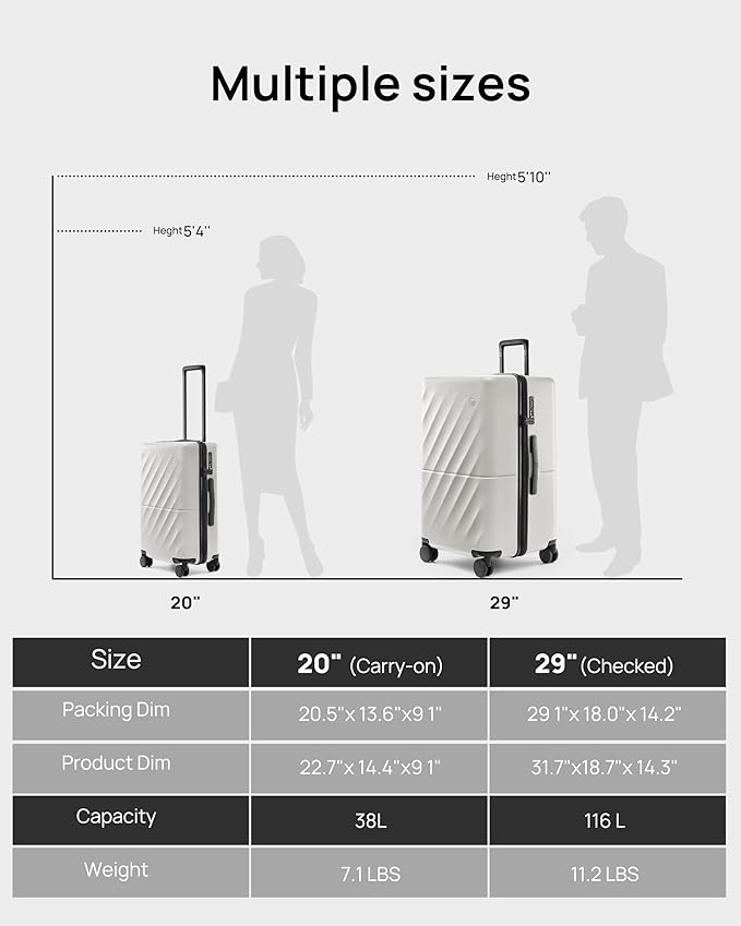 Luggage Sets 2 Piece, Carry On Luggage Airline Approved, Large Checked Trunk Luggage with Smooth Spinner Wheels, Hard Case PC Suitcase Sets, TSA Approved, 20in/29in (Pearl White, Hudson)