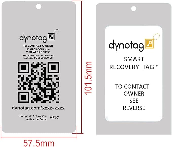 Dynotag® Web Enabled Smart Aluminum Convertible Luggage ID Tag + Braided Steel Loop, with DynoIQ™ & Lifetime Recovery Service (Cool Silver)