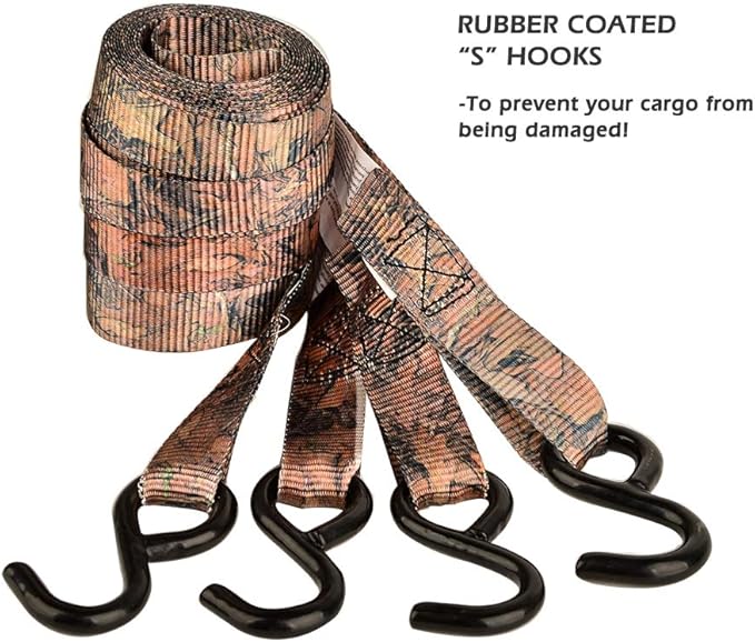 XSTRAP STANDARD Ratchet Tie Down Straps 4 Pk 10 Ft- 300 Lbs Load Cap- 900 Lbs Break Strength-Cargo Straps for Hunting, UTV, ATV, Pickup, Truck, Moving Appliances, Lawn Equipment, Camouflage