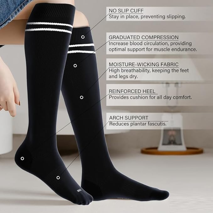 LEVSOX Compression Socks for Pregnant Women 20-30 mmHg Knee High Cute Funny Mens Supports Socks for Nurses, Medical, Travel
