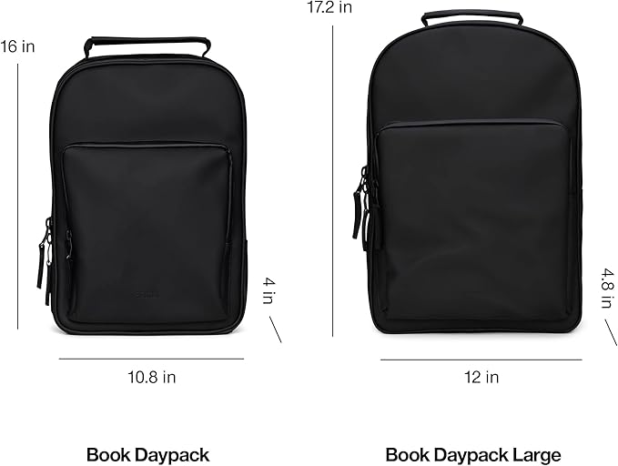 RAINS Large Book Daypack, Backpack, Laptop Bag, Waterproof, 2 Year Warranty, Black