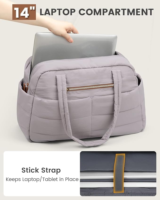 Travel Duffle Bag,Puffer Carry On Duffel Bag with Laptop Compartment Waterproof Overnight Weekender Bags for Women Large Hospital Tote Bags for Labor and Delivery(Medium,Khaki Gray）