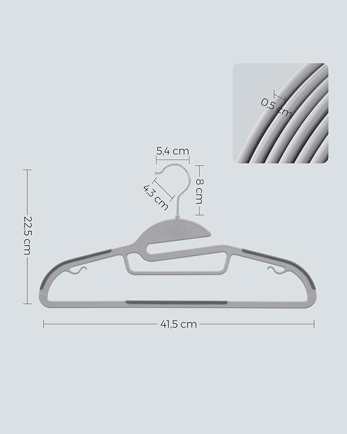 SONGMICS 30 Pack Coat Hangers, Heavy-Duty Plastic Suit Hangers, S-Shaped Opening, Space-Saving, 360º Swivel Hook, 16.3 Inches Wide, Light Gray and Dark Gray UCRP041G05
