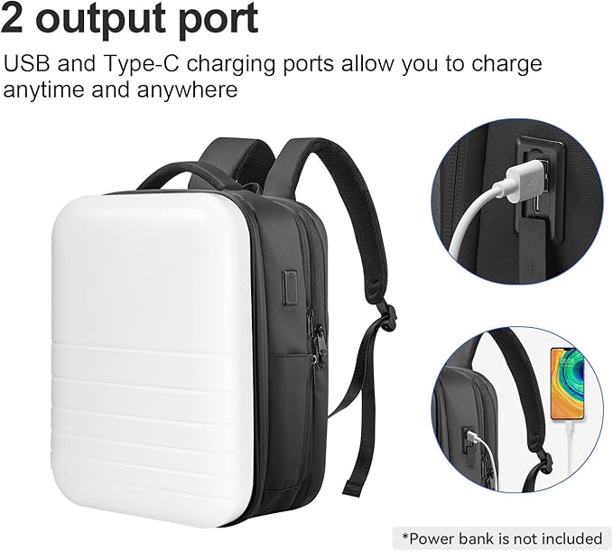 SOKOK Carry On Travel Backpack Waterproof Business Backpack Expandable with Laptop Compartment and Charging, Hardshell Computer Backpack for Men and Women, White