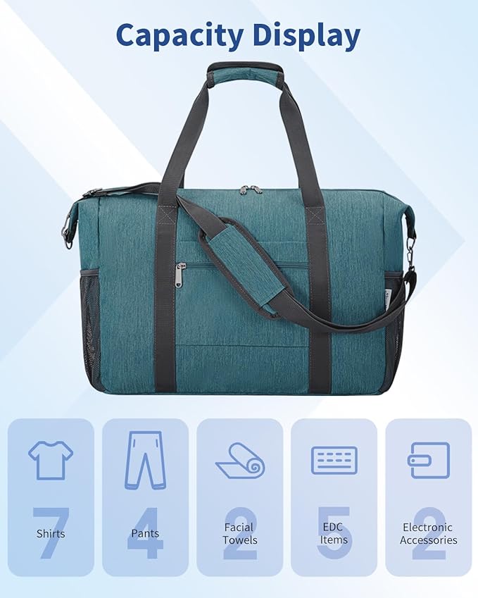 Narwey 18x14x8 Inches Travel Bag Spirit Airlines Frontier Personal Item, Travel Duffel With Wet Pocket Carry on Bag for Airplane Underseat Duffle Overnight for Women and Men (Teal)