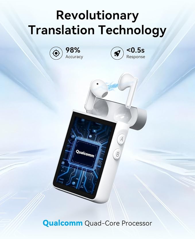 Wooask A9S Translation Earbuds Real Time with ChatGPT, No APP Needed, No Subscription, Languages Translator Device Support 140+ Languages Online/Offline/Photo Translation for Business & Travel