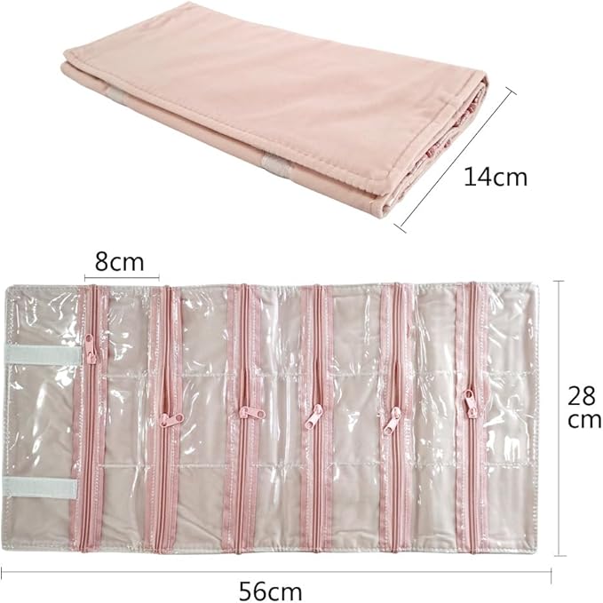 Travel Jewelry Roll Bag Portable Organizer Pouch With Grids&PVC Cover Storage Bags for Necklace, Bracelet, Bracelet,Ring, Badge, Pendant