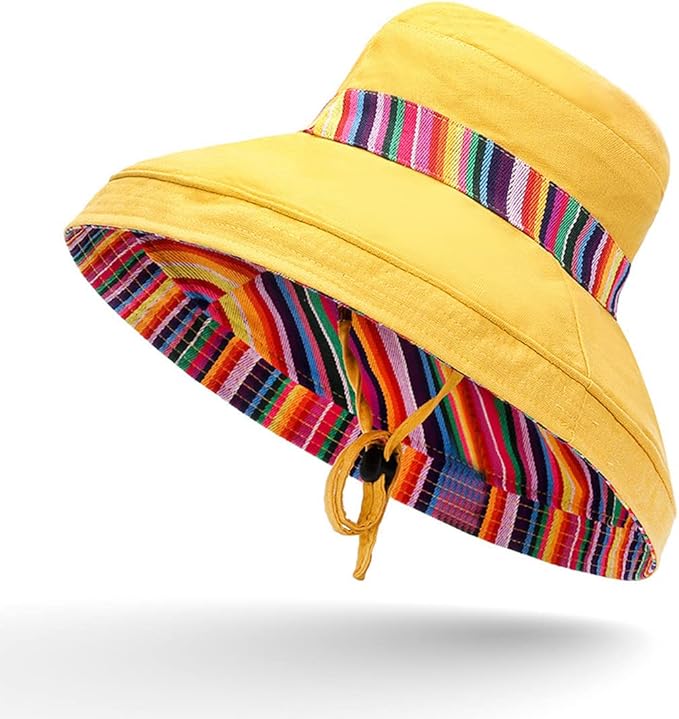 Women Wide Brim Sun Hats Metal Wired Edge Summer UV Protection Beach Fishing Hat for Hiking Garden Travel Chin Strap