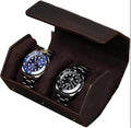 Genuine Leather Watch Roll Travel Case, Vintage Full Grain Leather Hexagon Watches Storage Organizer with Display Removable Pillows & Solid Dividers for Home Storage &Display (2 Slot)