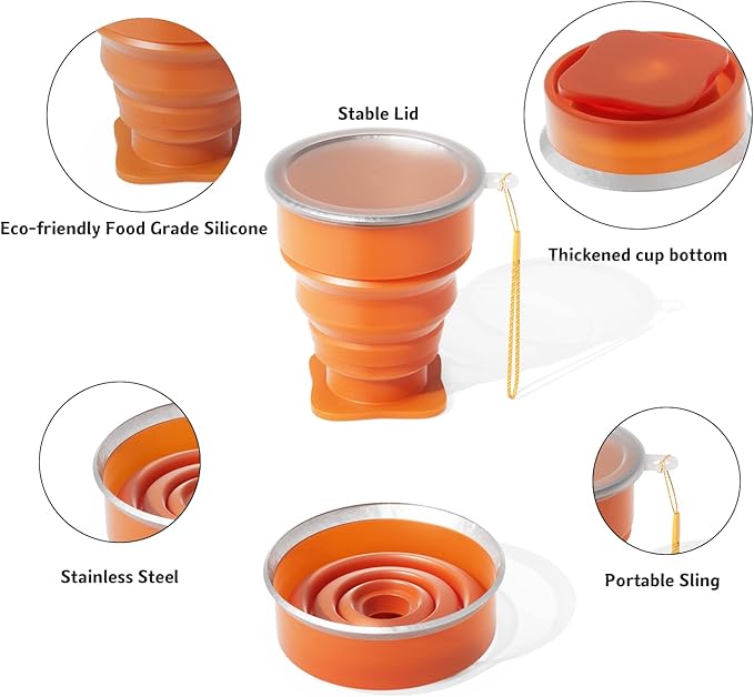 Collapsible Cup- Silicone Foldable Cups Expandable Folding DrinkingCup -Reusable Portable Mugs-Cup For Travel, Camping, Hiking, Survival, Car, Picnic, Beach, Holiday Vacation, Outdoor Sports Rose