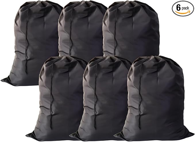 Extra Large Laundry Bag 6 Pack, Travel Laundry Bags with Drawstring Closure, 30"x40", for college, dorm and apartment dwellers (6Pcs Black)