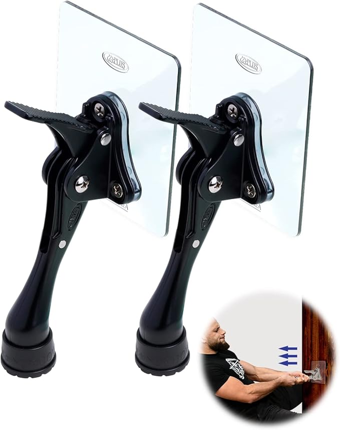 Door Stopper with Adhesive Bracket Stickers, No Drilling or Tools Needed, Available for All Doors, Door Holder, Heavy Door Stop, KickDown Door Stoppers, Bottom of Door by HASHI (Black/Bracket 2pack)
