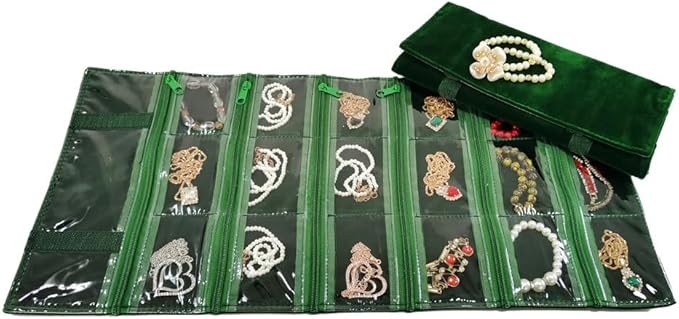 Travel Jewelry Roll Bag Portable Organizer Pouch With Grids&PVC Cover Storage Bags for Necklace, Bracelet, Bracelet,Ring, Badge, Pendant